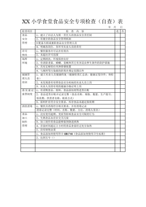 XX小学食堂食品安全专项检查