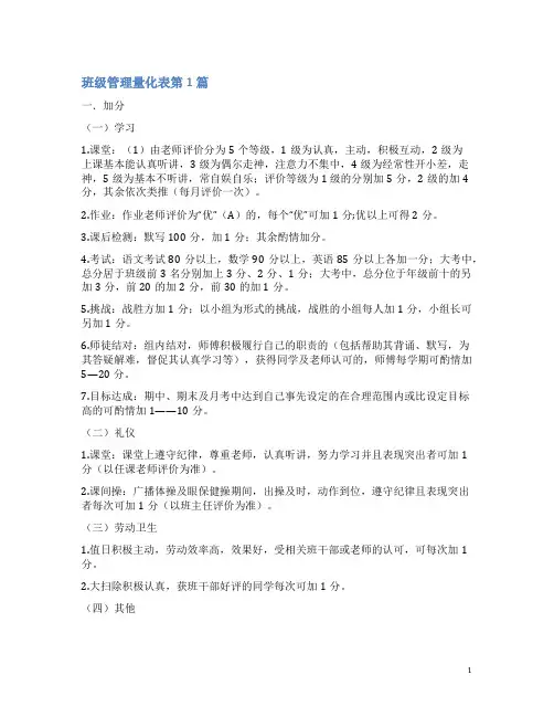 班级管理量化表4篇