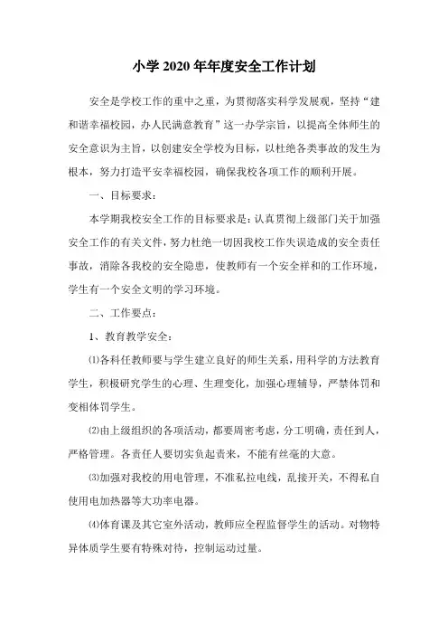 2020年小学年度安全工作计划