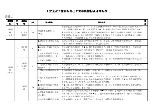 万家企业节能目标责任评价考核指标及评分标准