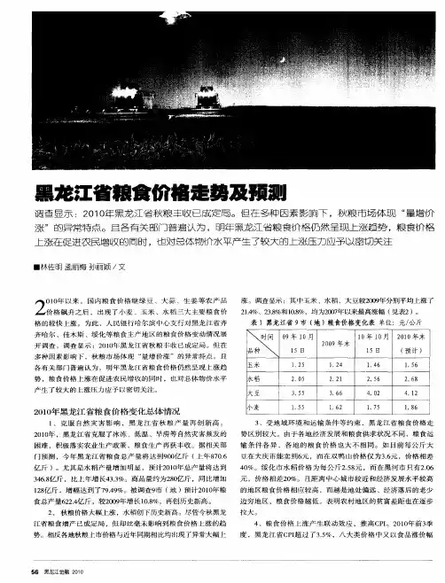 黑龙江省粮食价格走势及预测