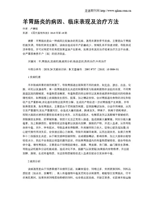 羊胃肠炎的病因、临床表现及治疗方法