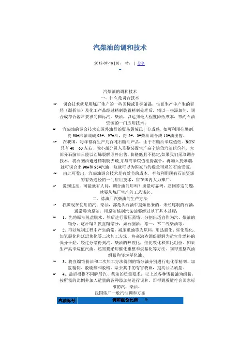 汽柴油的调和技术