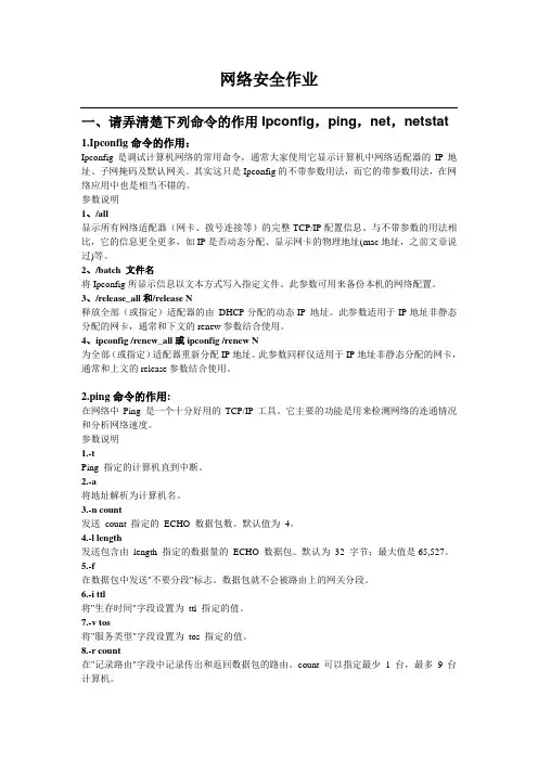 网络安全作业Ipconfig,ping,net,netstat