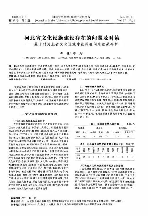 河北省文化设施建设存在的问题及对策——基于对河北省文化设施建设调查问卷结果分析