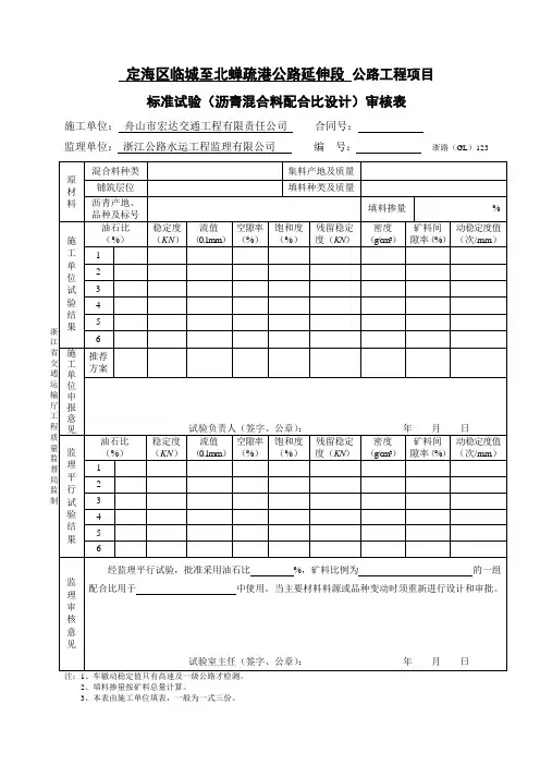GL123标准试验(沥青混合料配合比设计)审核表