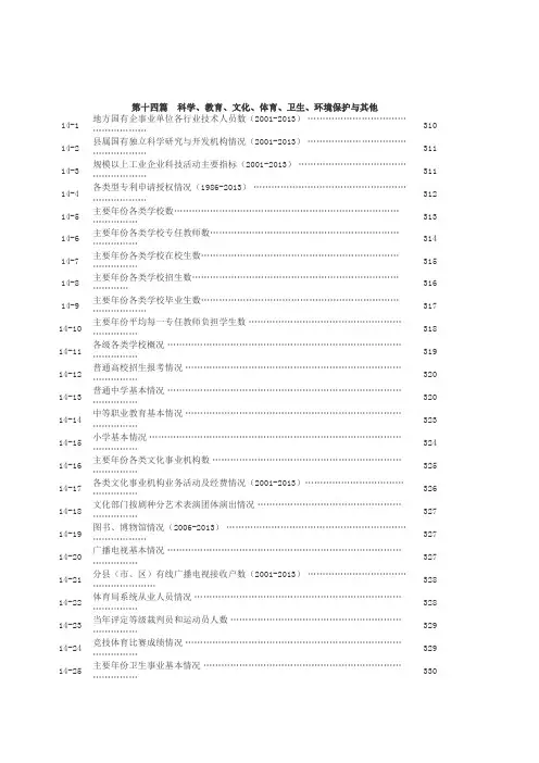 漳州统计2014年鉴(14科教文体卫环)