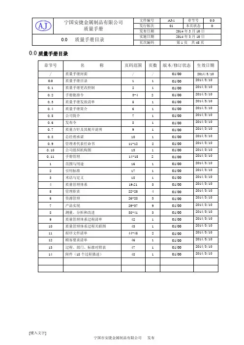 质量手册标准模板