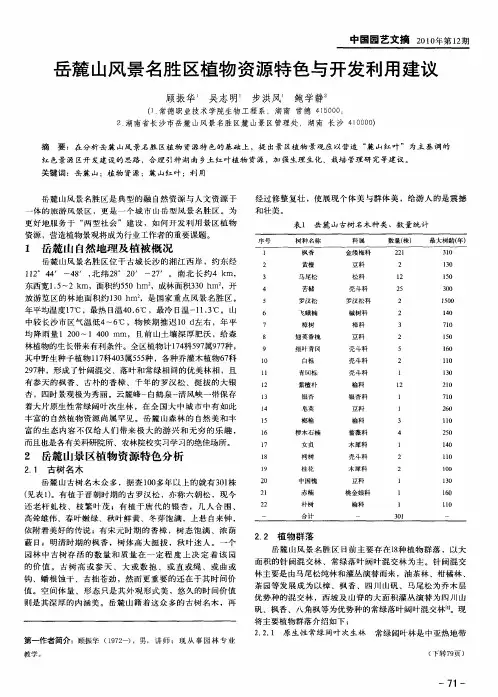 岳麓山风景名胜区植物资源特色与开发利用建议