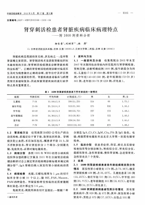 肾穿刺活检患者肾脏疾病临床病理特点——附1600例资料分析