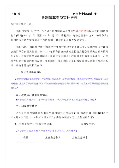改制清算专项审计报告格式