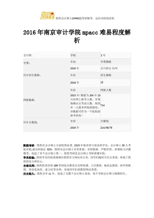 2016年南京审计学院mpacc难易程度解析