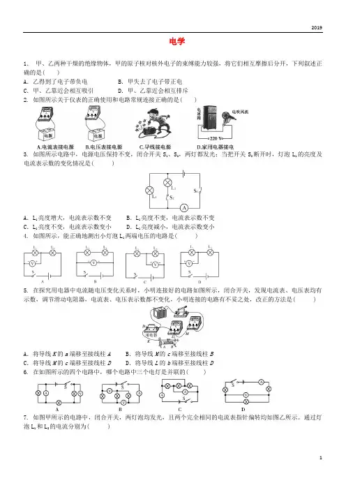 2019中考物理 电学专项复习综合训练题