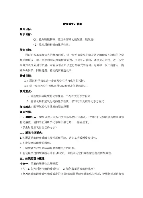 酸和碱复习教案