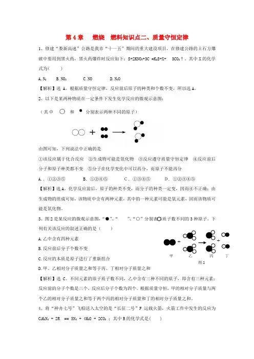 九年级化学上册 4.2《质量守恒定律》精练精析 沪教版