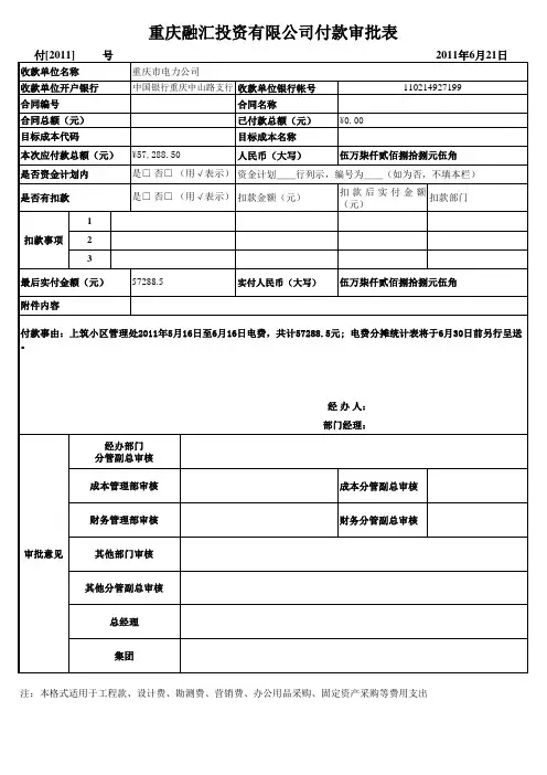付款审批单(由投资公司付款)
