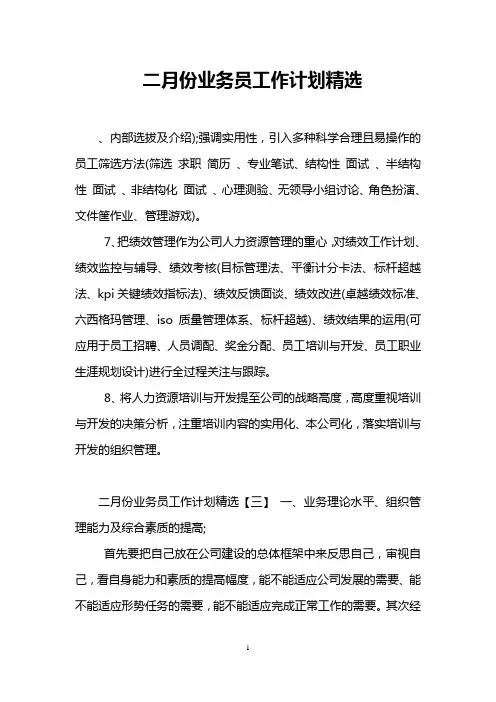 二月份业务员工作计划精选