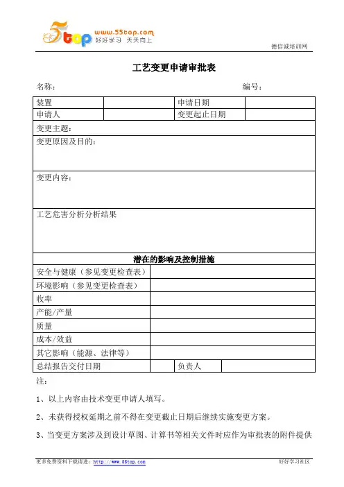 工艺变更申请审批表