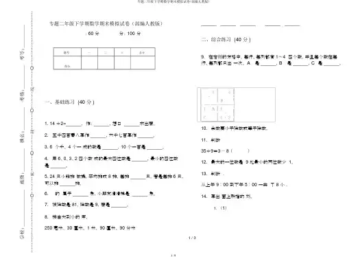 专题二年级下学期数学期末模拟试卷(部编人教版)