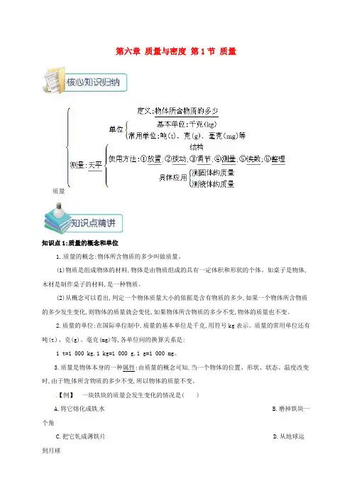 2018年八年级物理上册第六章第1节质量备课资料新版新人教