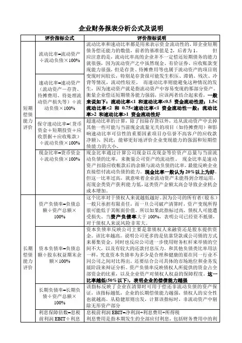 财务报表指标分析说明