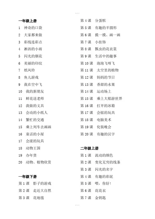 最新人教版小学美术全部目录(很全很有用)