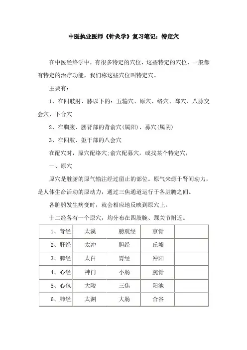 中医执业医师《针灸学》复习笔记：特定穴
