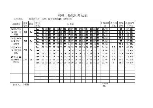 混凝土回弹值计算及换算表格