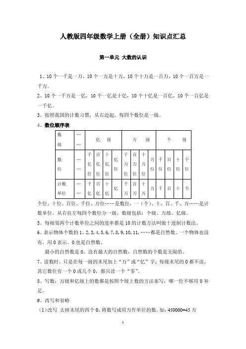 人教版四年级数学上册(全册)知识点汇总