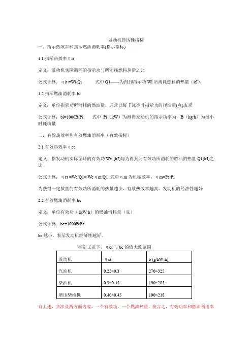 发动机经济性指标