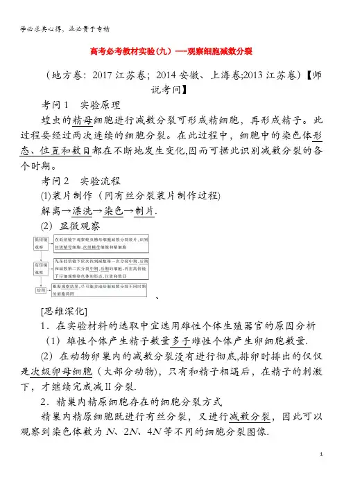 2020版高考生物 高考必考教材实验(九)——观察细胞减数分裂(含解析)