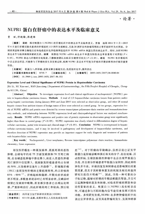 NUPR1蛋白在肝癌中的表达水平及临床意义