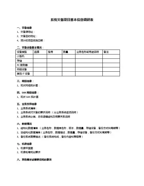 灾备需求调研问卷