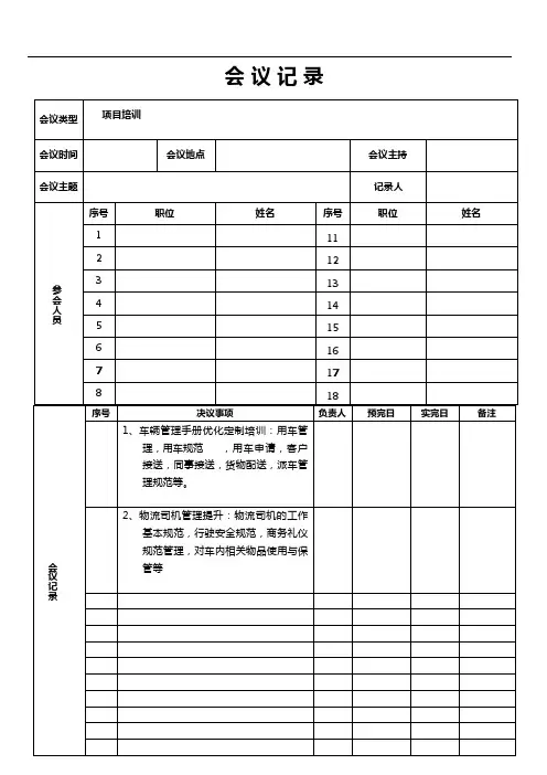 会议记录表模板---