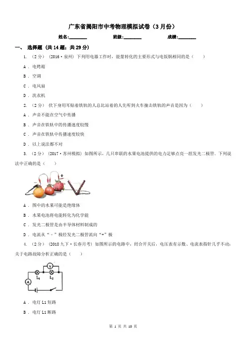 广东省揭阳市中考物理模拟试卷(3月份)