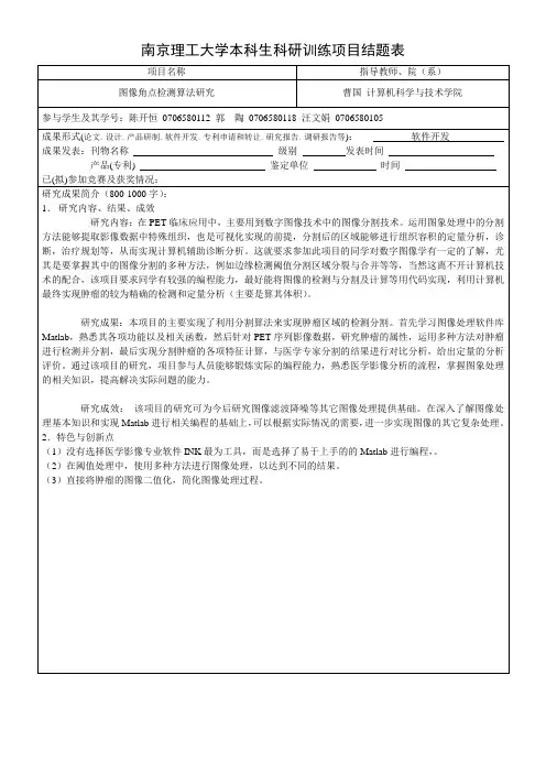 南京理工大学本科生科研训练项目结题表 2