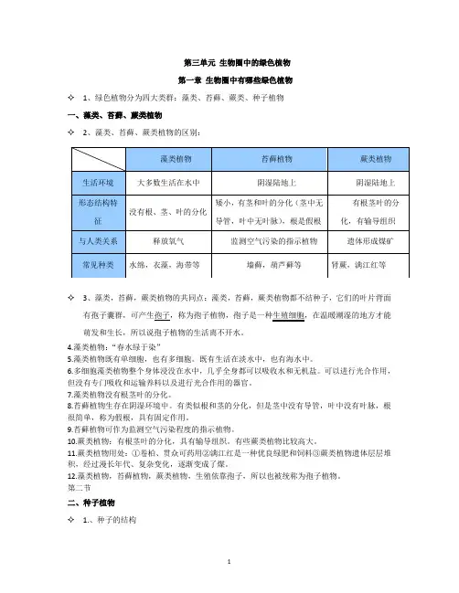 初中生物第三单元(生物圈中的绿色植物)知识点 2