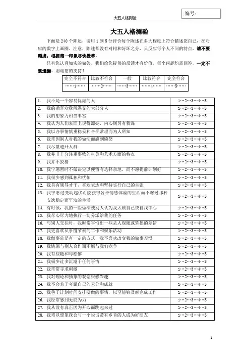 大五人格测验(240道题完整版与计分方法)