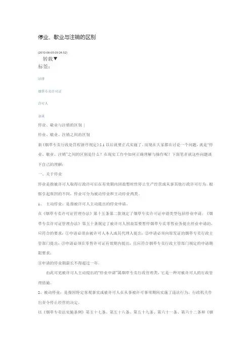 烟草专卖许可证的停业与歇业