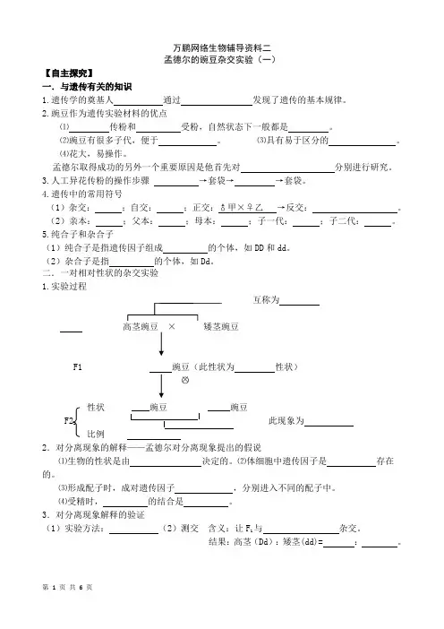 生物必修二孟德尔的豌豆杂交实验(一)练习题