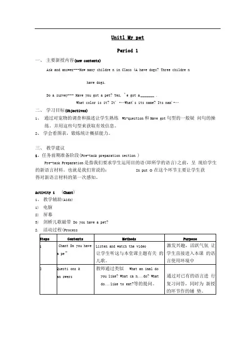 牛津沪教四下Module2《Unit1Mypet》(period1)word教案