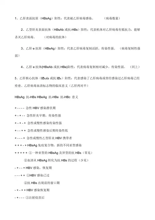 乙肝检查结果对照表