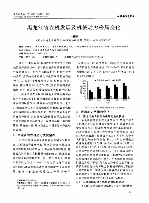 黑龙江省农机发展及机械动力格局变化