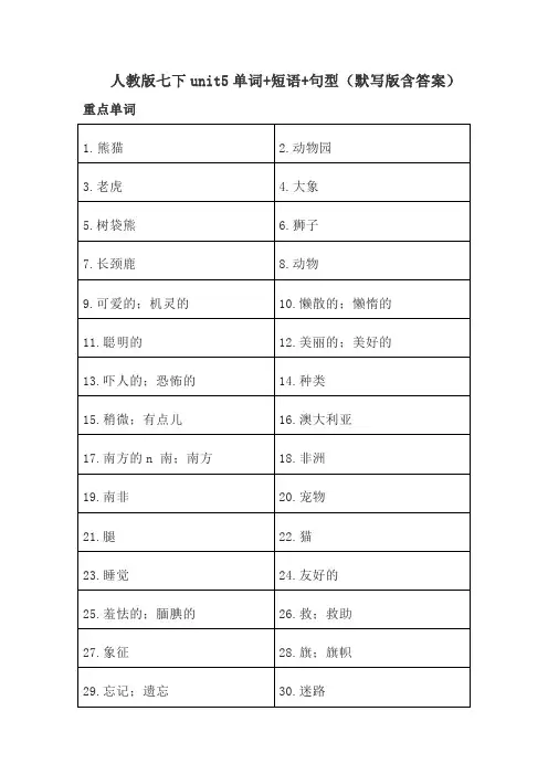 人教版七年级英语下册unit5单词+短语+句型(默写版含答案)