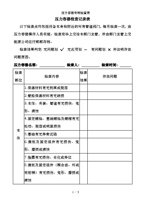 压力容器定期检查表