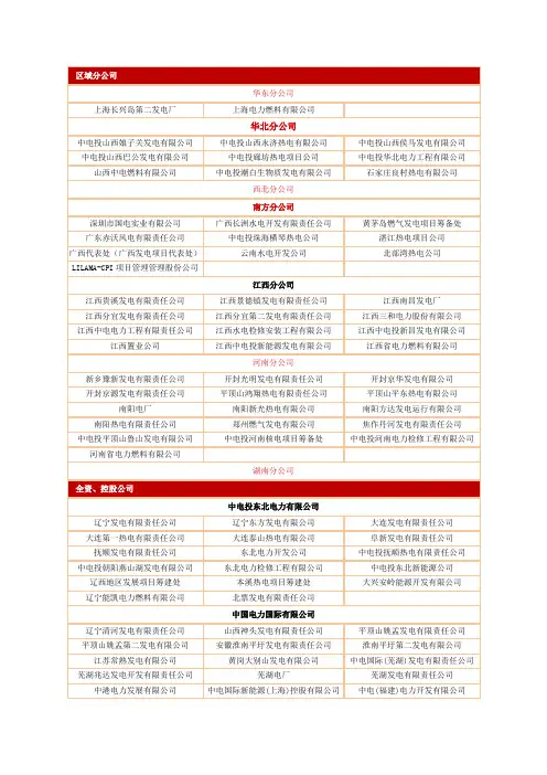 中电投电厂大全