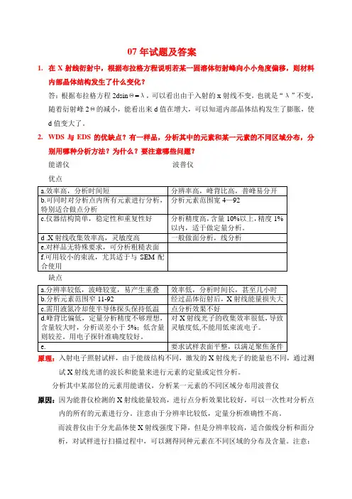 华南理工大学材料测试技术历年真题及答案