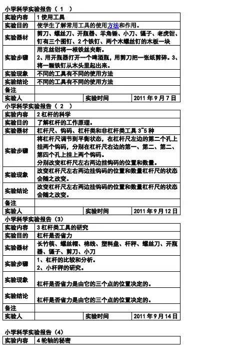 小学六年级科学实验报告