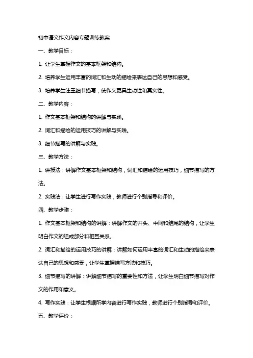 初中语文作文内容专题训练教案