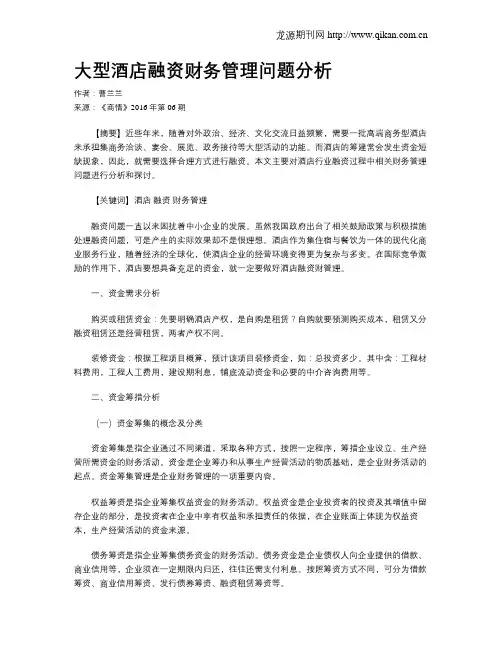 大型酒店融资财务管理问题分析 2